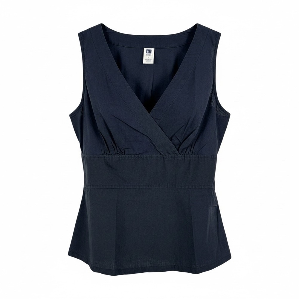 GAP dark navy tank‎ Sleeveless V Neck Wrap Peplum preppy Top sz M